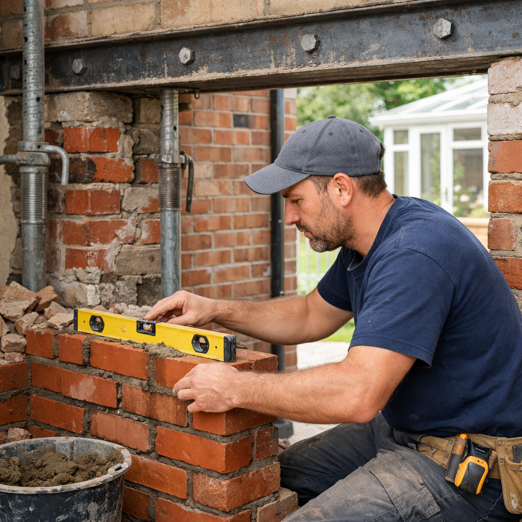 Bricklayer building a wall at a homeowners property in Thanet