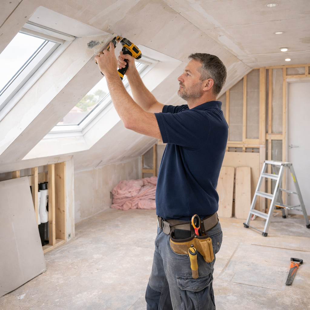 Builder in the middle of a loft conversion in Thanet